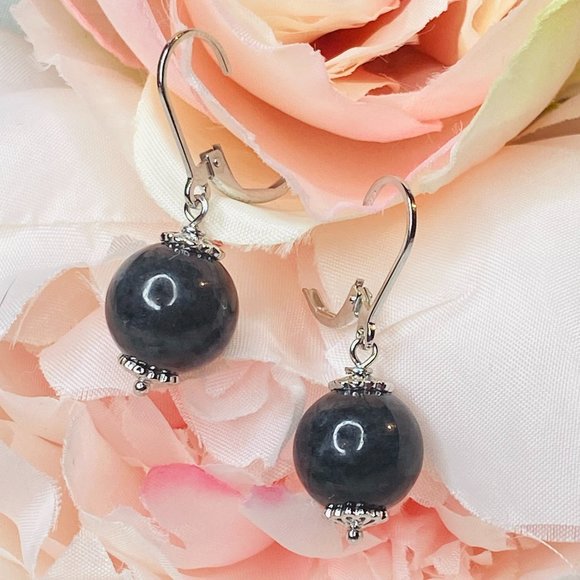 Sterling Silver Charcoal Drop Leverback Earrings - Picture 2 of 4